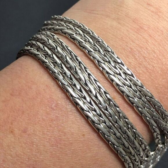 2641 Lucky Brand boho Silvertone multi layer chain bracelet 7-8" long - Picture 1 of 2